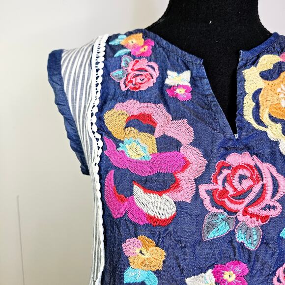 Andree by Unit Spring Sleeveless Dress Floral Embroidered Boho Easter Size Small - Picture 5 of 13